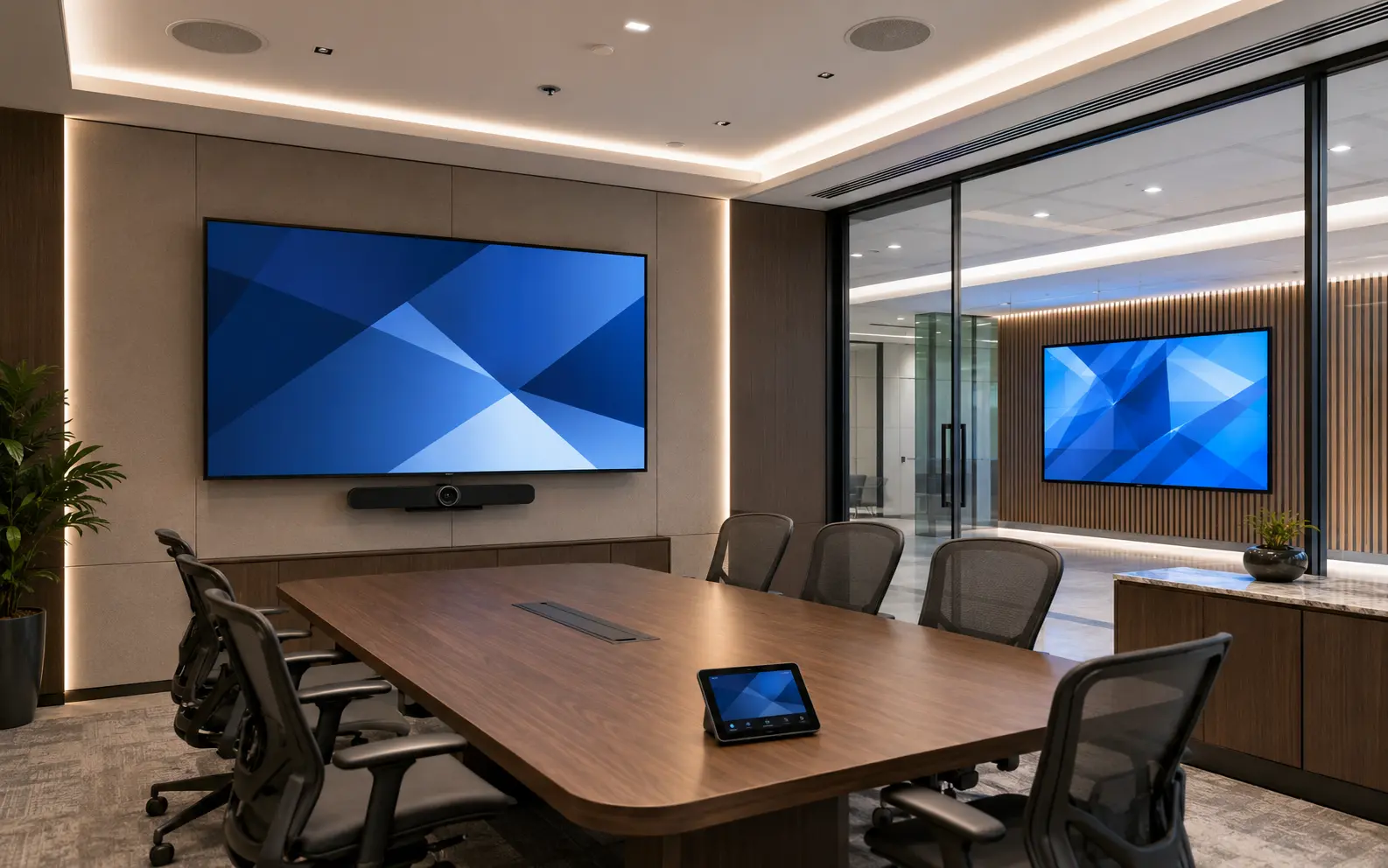 Integrated AV collaboration environment with display, conferencing, audio and touch control