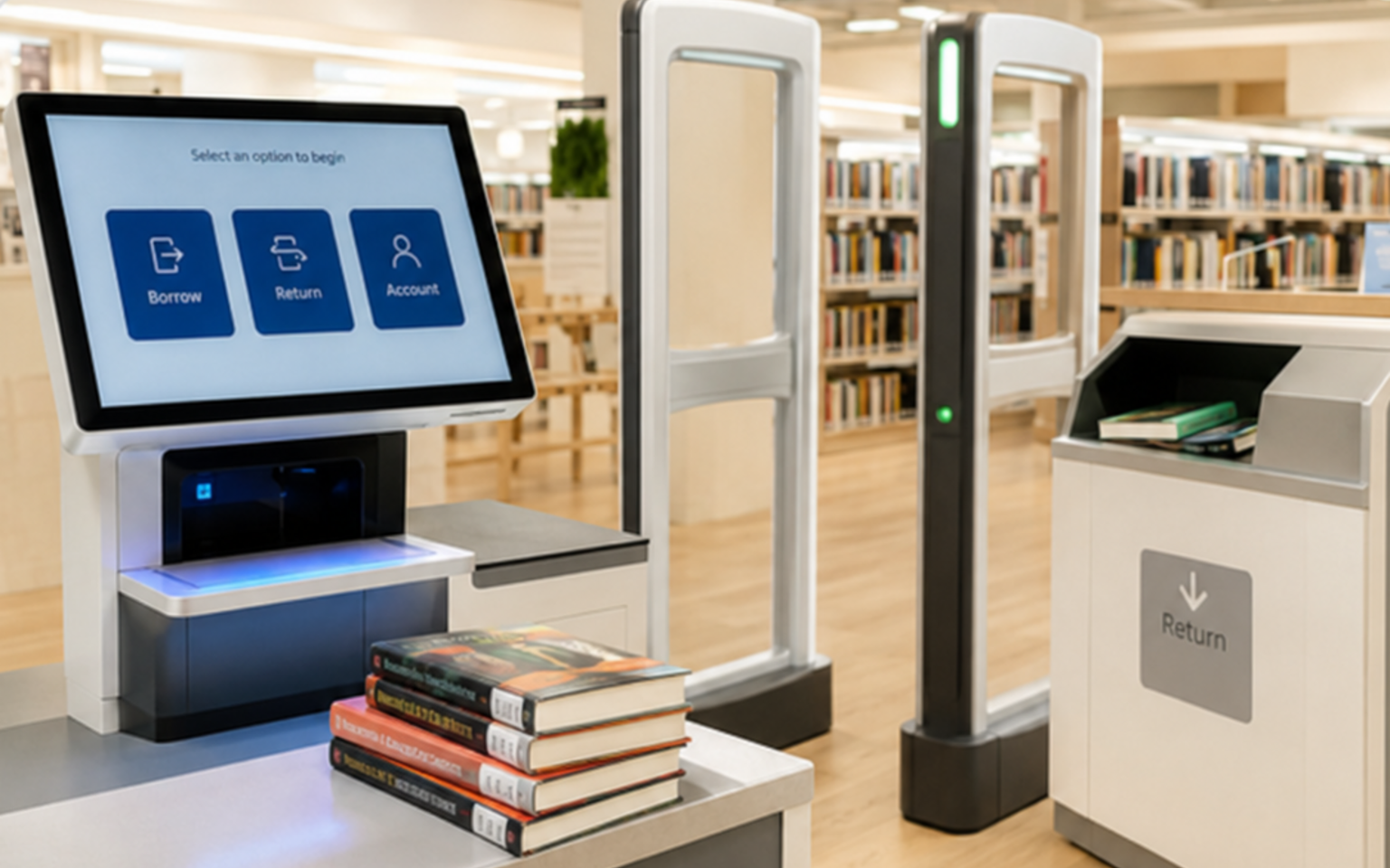 Library RFID, self-service and security workflow