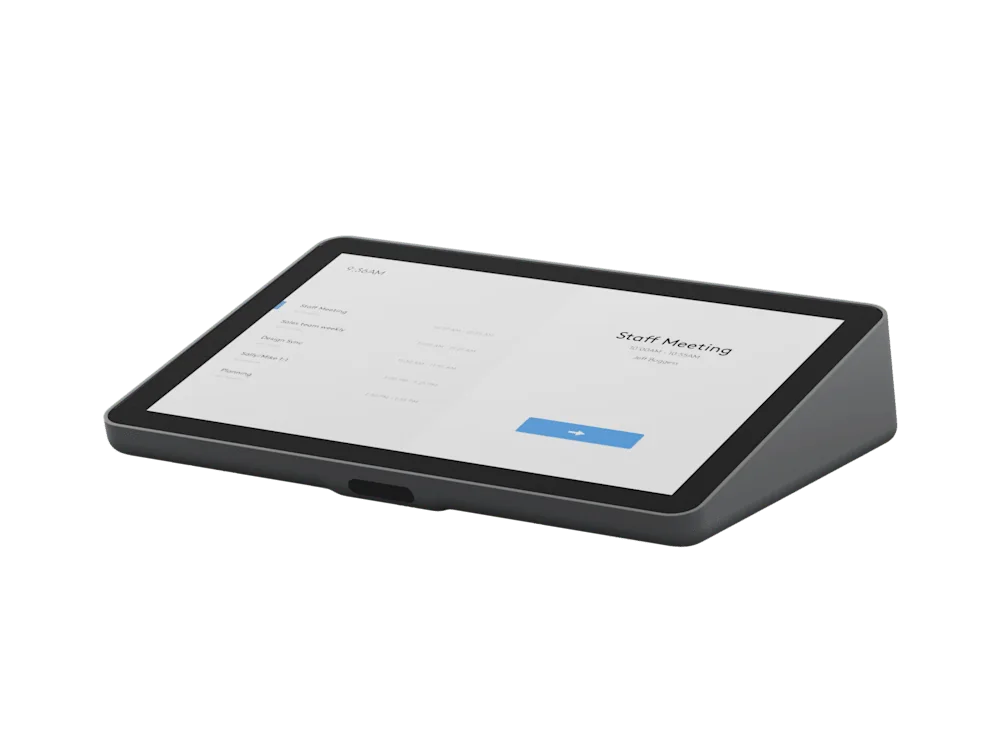 Logitech Tap IP 2 graphite meeting-room touch controller, angled product view