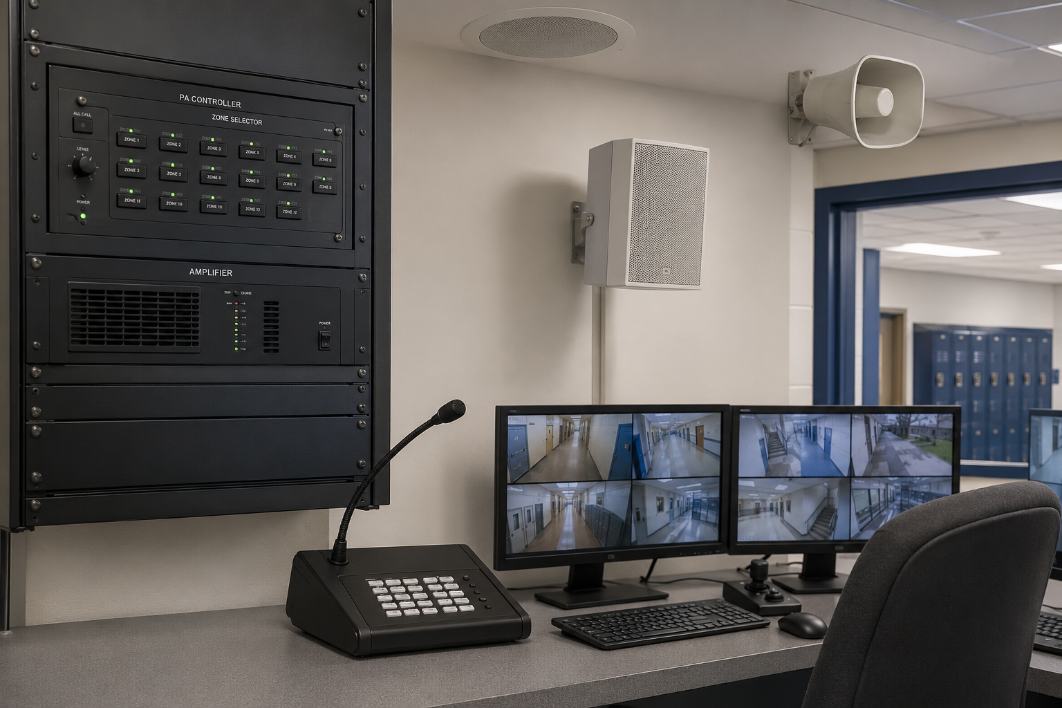 Privacy-safe school PA paging and zone-control installation