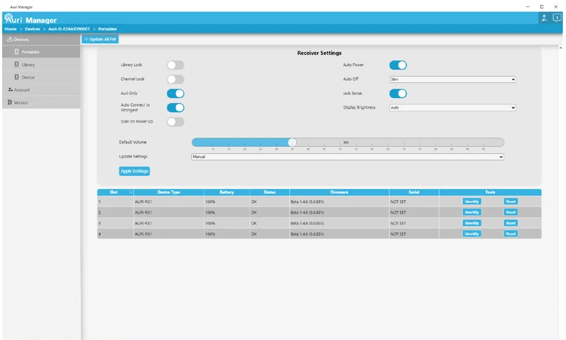 Auri Manager software for network configuration and system management