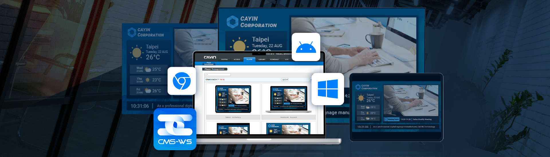 CAYIN CMS-WS content management interface for cross-platform digital signage