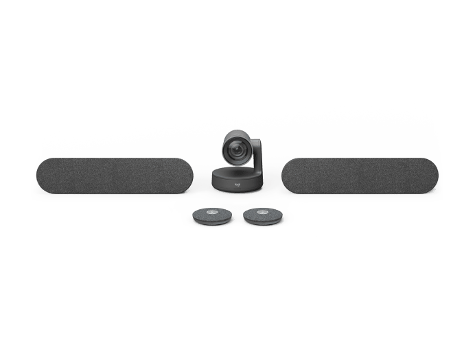 Logitech Rally Plus modular camera, speakers and microphone pods official product view