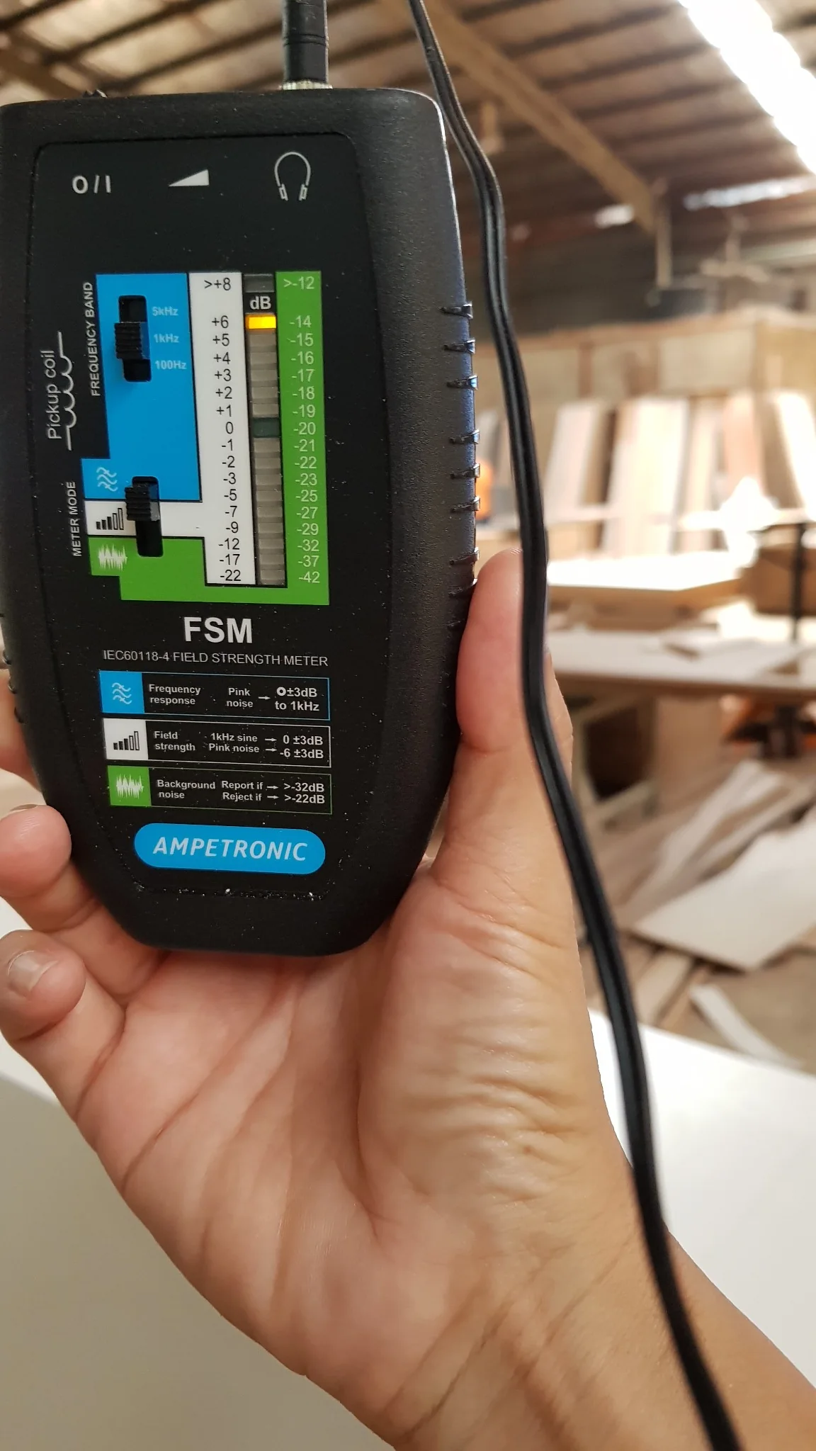 Ampetronic FSM IEC 60118-4 field strength meter used for hearing-loop testing by PNSS