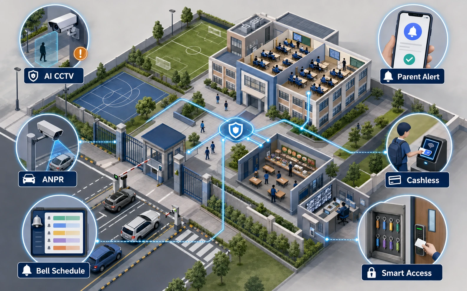 Smart School safety, ANPR pickup and campus operation concept