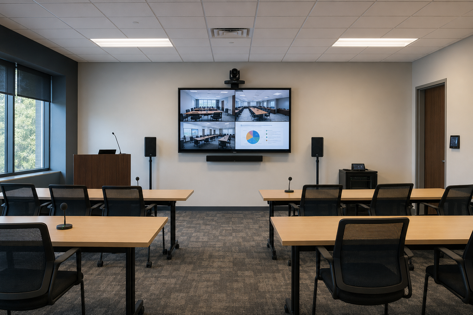 Privacy-safe training-room video conference solution
