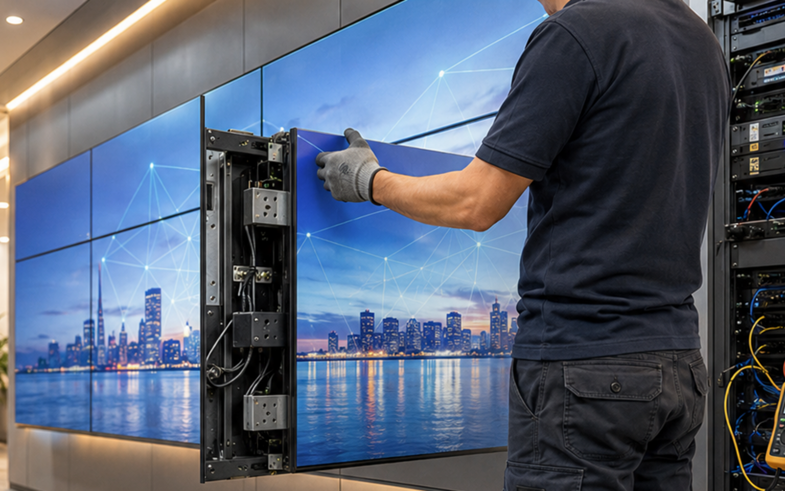 Professional video wall mounting and support structure
