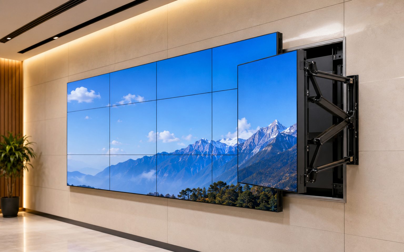 Professional command centre video wall with front-service mounting structure
